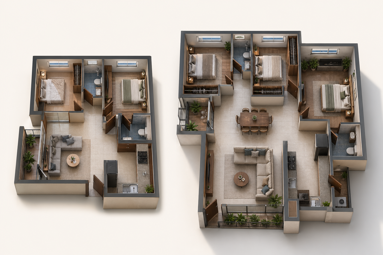 2BHK and 3BHK apartment layout visualization for Srivari Green